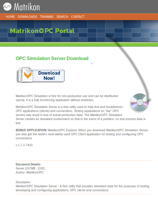 Download page for MatrikonOPC Simulation Server (very useful to test OpenOPC)