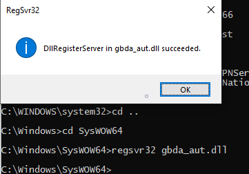 Registering "gbda_aut.dll" (required for OpenOPC on Windows)