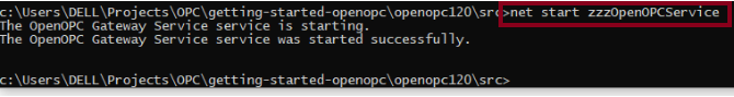 Command to start the OpenOPC Gateway Service on Windows